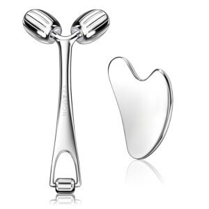 Stainless Steel Face Sculpting Derma ice face roller 2-in-1 & Gua Sha for daily use